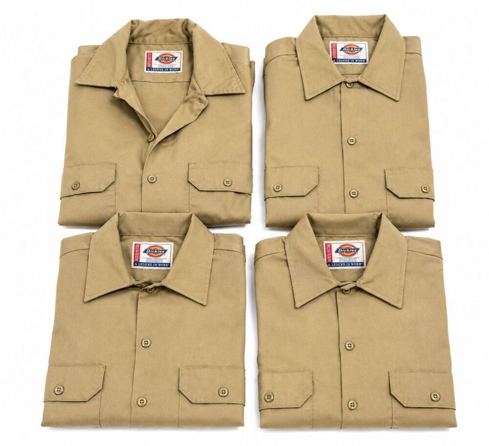 Lot of 4 Dickies Vintage Khaki Tan Short Sleeve Work Shirts Men’s Medium NOS